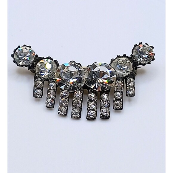 Art Deco Rhinestone Brooch Sparkling Vintage Pin Foiled Back Open - Picture 1 of 4